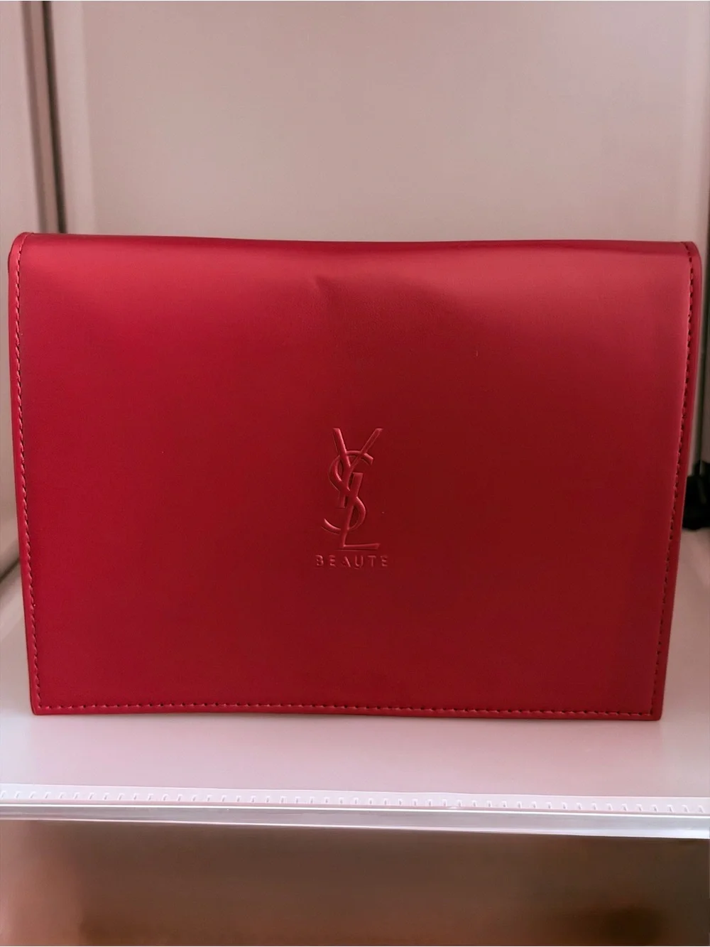 New Arrivals! Yves Saint Laurent Pink-Red Structured Flap Cosmetic Pouch